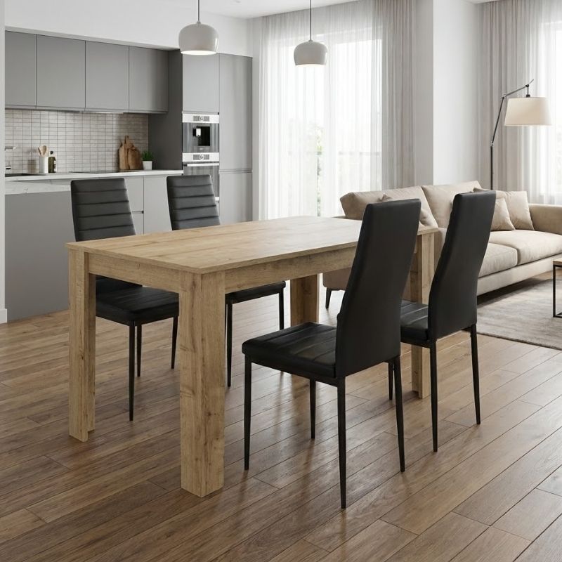 Σετ Τραπεζαρία 5Τμχ Darlen - Rosa Megapap Χρώμα Sapphire Oak - Μαύρο 125X72X74Εκ.