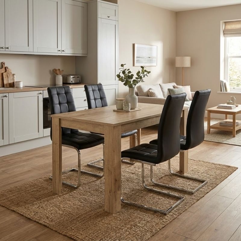 Σετ Τραπεζαρία 5Τμχ Darlen - Vela Megapap Χρώμα Sapphire Oak - Μαύρο 125X72X74Εκ.