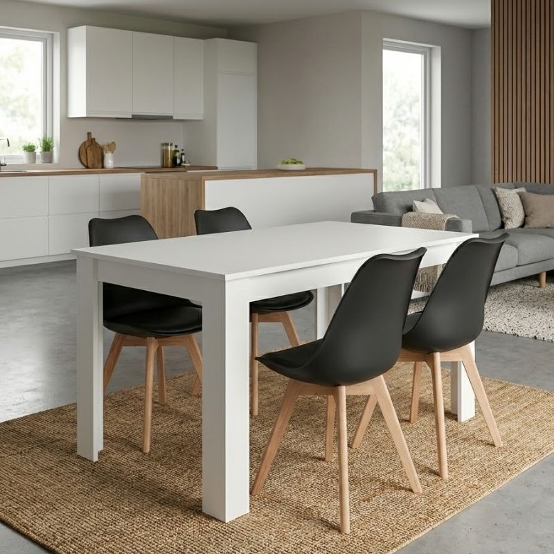 Σετ Τραπεζαρία 5Τμχ Darlen - Viva Megapap Χρώμα Λευκό - Μαύρο/Φυσικό Πόδι 125X72X74Εκ.