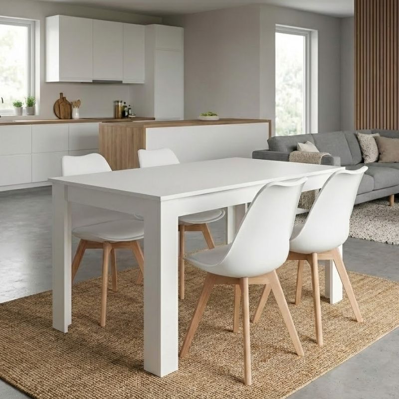 Σετ Τραπεζαρία 5Τμχ Darlen - Viva Megapap Χρώμα Λευκό - Λευκό/Φυσικό Πόδι 125X72X74Εκ.