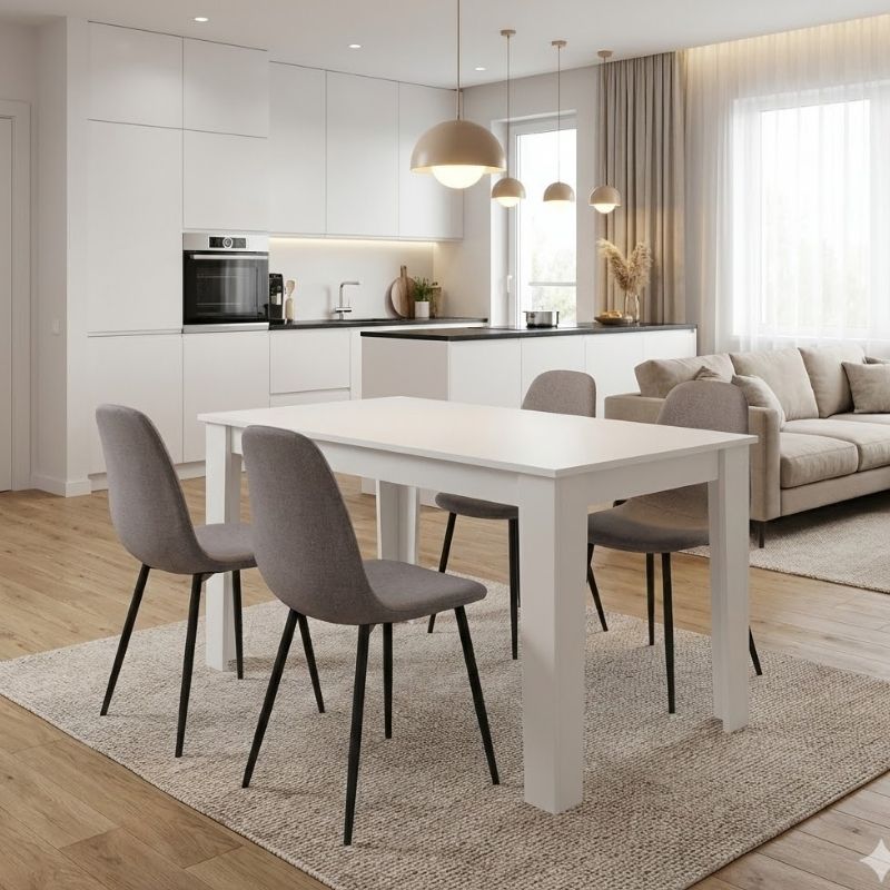 Σετ Τραπεζαρία 5Τμχ Darlen - Iris Megapap Χρώμα Λευκό - Ανοιχτό Μπεζ 125X72X74Εκ.