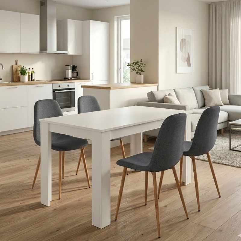 Σετ Τραπεζαρία 5Τμχ Darlen - Iris Megapap Χρώμα Λευκό - Γκρι/Φυσικό Πόδι 125X72X74Εκ.