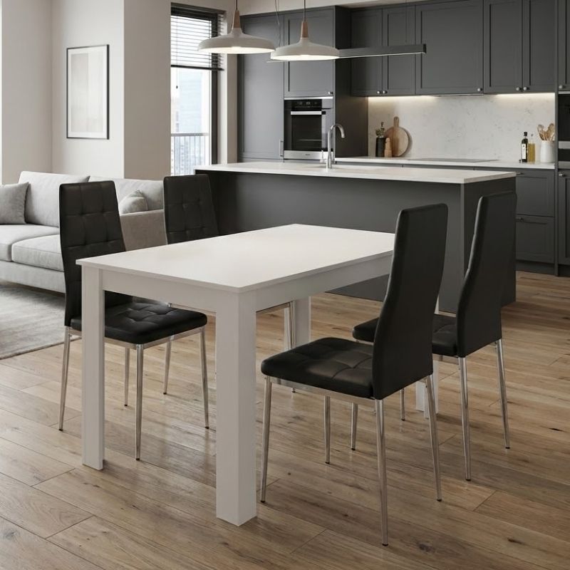 Σετ Τραπεζαρία 5Τμχ Darlen - Rosa Megapap Χρώμα Λευκό - Μαύρο/Χρωμίου Πόδι 125X72X74Εκ.