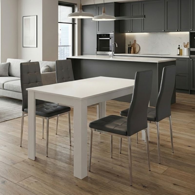 Σετ Τραπεζαρία 5Τμχ Darlen - Rosa Megapap Χρώμα Λευκό - Γκρι/Χρωμίου Πόδι 125X72X74Εκ.