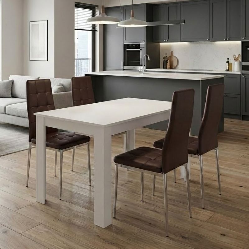 Σετ Τραπεζαρία 5Τμχ Darlen - Rosa Megapap Χρώμα Λευκό - Καφέ/Χρωμίου Πόδι 125X72X74Εκ.