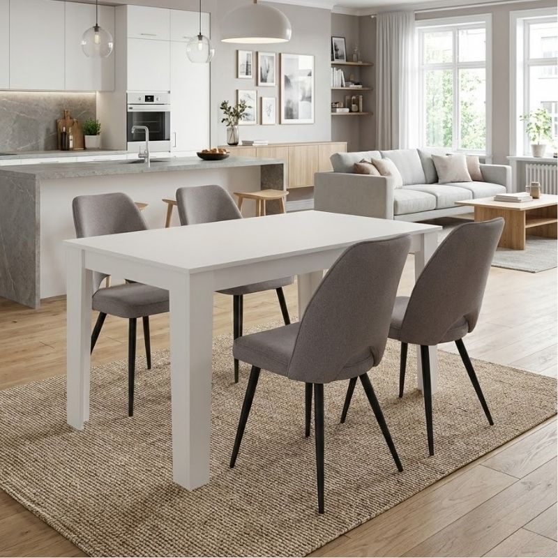 Σετ Τραπεζαρία 5Τμχ Darlen - Christy Megapap Χρώμα Λευκό - Ανοιχτό Μπεζ 125X72X74Εκ.