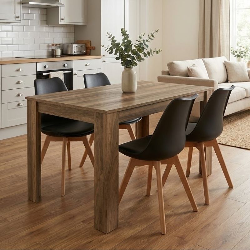 Σετ Τραπεζαρία 5Τμχ Darlen - Viva Megapap Χρώμα Καρυδί - Μαύρο/Φυσικό Πόδι 125X72X74Εκ.