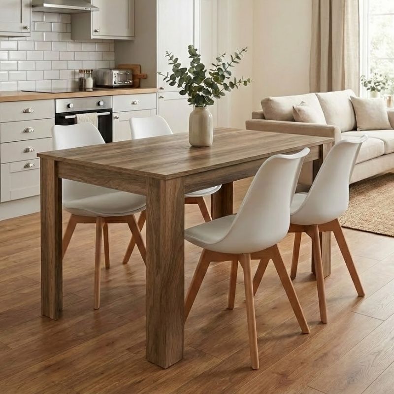 Σετ Τραπεζαρία 5Τμχ Darlen - Viva Megapap Χρώμα Καρυδί - Λευκό/Φυσικό Πόδι 125X72X74Εκ.