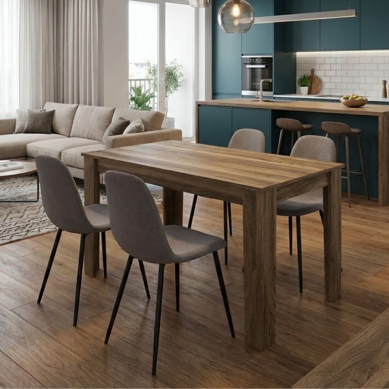 Σετ Τραπεζαρία 5Τμχ Darlen - Iris Megapap Χρώμα Καρυδί - Ανοιχτό Μπεζ 125X72X74Εκ.