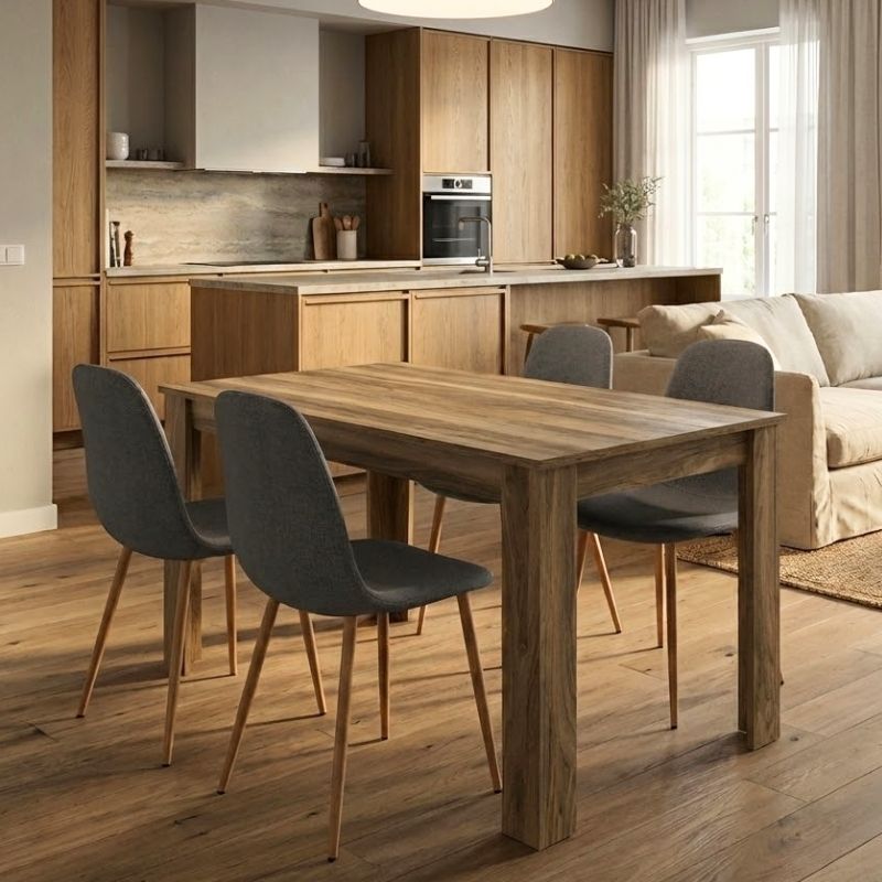 Σετ Τραπεζαρία 5Τμχ Darlen - Iris Megapap Χρώμα Καρυδί - Γκρι/Φυσικό Πόδι 125X72X74Εκ.