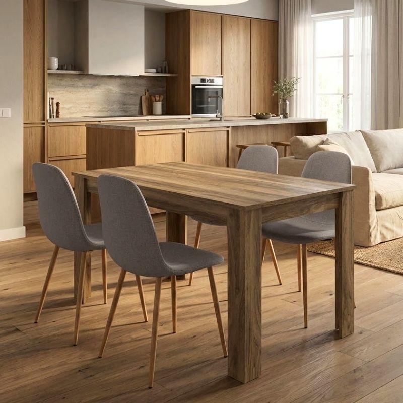 Σετ Τραπεζαρία 5Τμχ Darlen - Iris Megapap Χρώμα Καρυδί - Ανοιχτό Μπεζ/Φυσικό Πόδι 125X72X74Εκ.