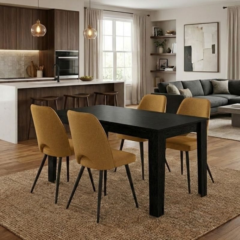 Σετ Τραπεζαρία 5Τμχ Darlen - Christy Megapap Χρώμα Sencron Black - Μουσταρδί 125X72X74Εκ.