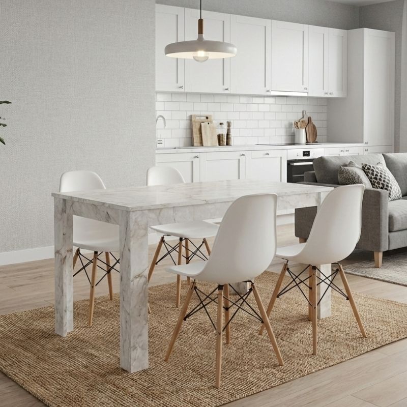 Σετ Τραπεζαρία 5Τμχ Darlen - Nova Megapap Χρώμα Λευκό Εφέ Μαρμάρου - Λευκό 125X72X74Εκ.