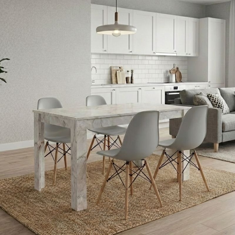 Σετ Τραπεζαρία 5Τμχ Darlen - Nova Megapap Χρώμα Λευκό Εφέ Μαρμάρου - Γκρι 125X72X74Εκ.