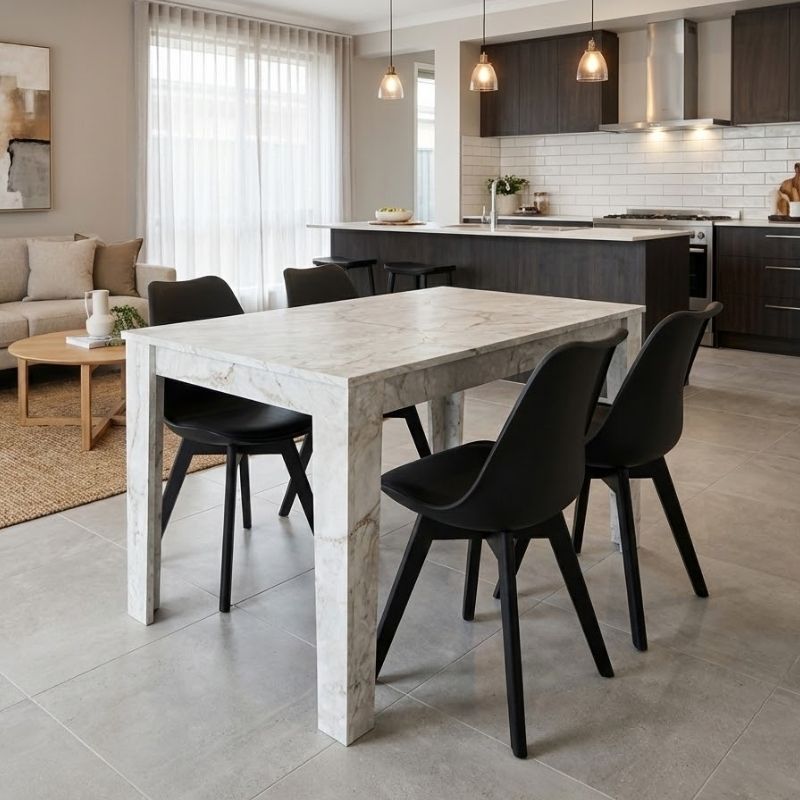 Σετ Τραπεζαρία 5Τμχ Darlen - Viva Megapap Χρώμα Λευκό Εφέ Μαρμάρου - Μαύρο 125X72X74Εκ.