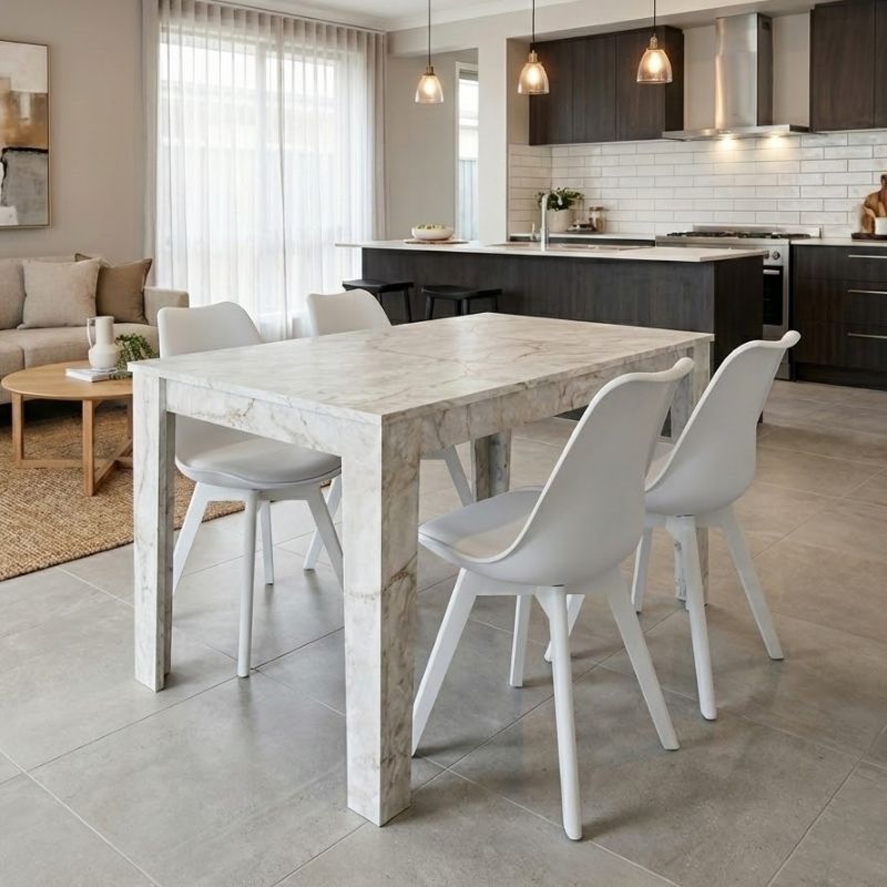 Σετ Τραπεζαρία 5Τμχ Darlen - Viva Megapap Χρώμα Λευκό Εφέ Μαρμάρου - Λευκό 125X72X74Εκ.