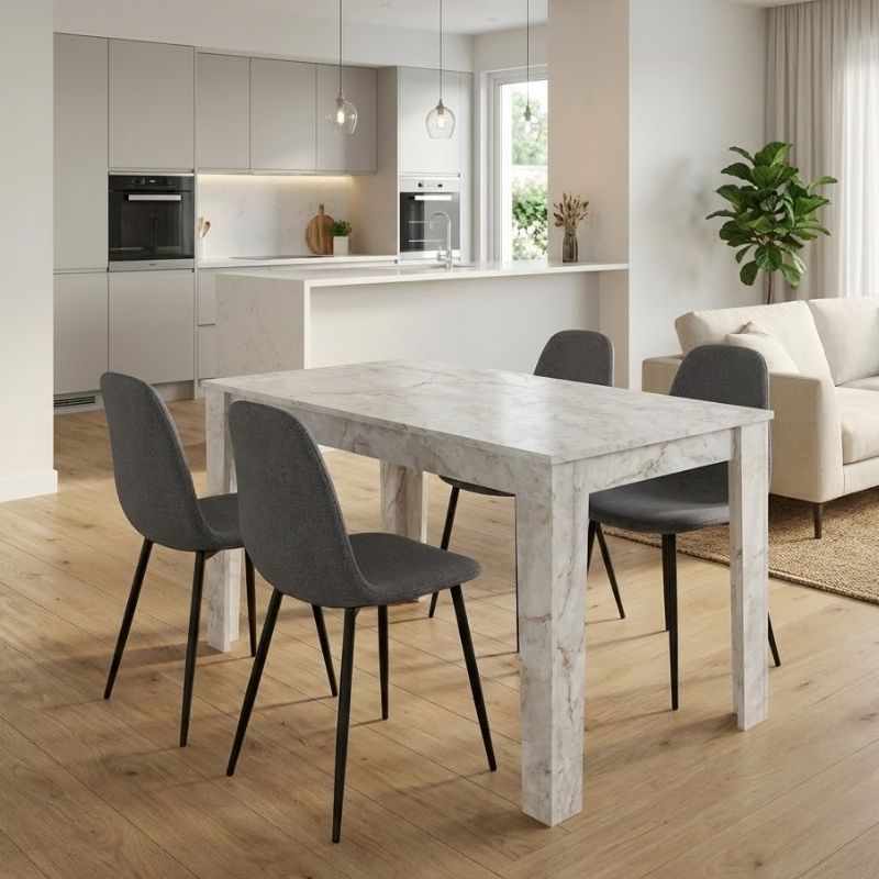 Σετ Τραπεζαρία 5Τμχ Darlen - Iris Megapap Χρώμα Λευκό Εφέ Μαρμάρου - Γκρι 125X72X74Εκ.