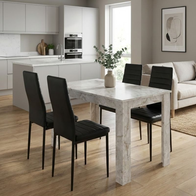 Σετ Τραπεζαρία 5Τμχ Darlen - Rosa Megapap Χρώμα Λευκό Εφέ Μαρμάρου - Μαύρο 125X72X74Εκ.