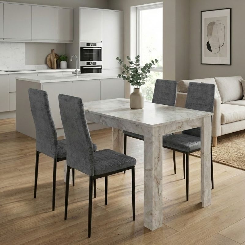 Σετ Τραπεζαρία 5Τμχ Darlen - Rosa Megapap Χρώμα Λευκό Εφέ Μαρμάρου - Γκρι 125X72X74Εκ.