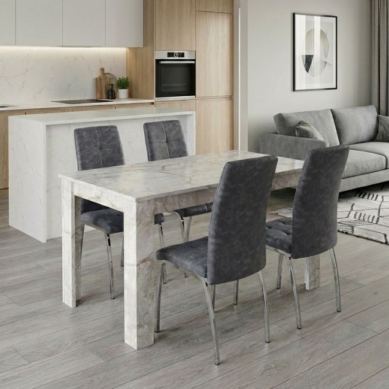 Σετ Τραπεζαρία 5Τμχ Darlen - Alma Megapap Χρώμα Λευκό Εφέ Μαρμάρου - Γκρι 125X72X74Εκ.