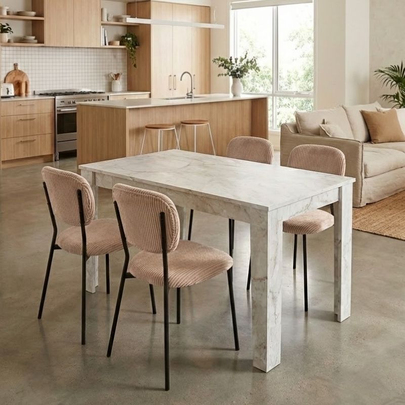 Σετ Τραπεζαρία 5Τμχ Darlen - Kevin Megapap Χρώμα Λευκό Εφέ Μαρμάρου - Μόκα 125X72X74Εκ.