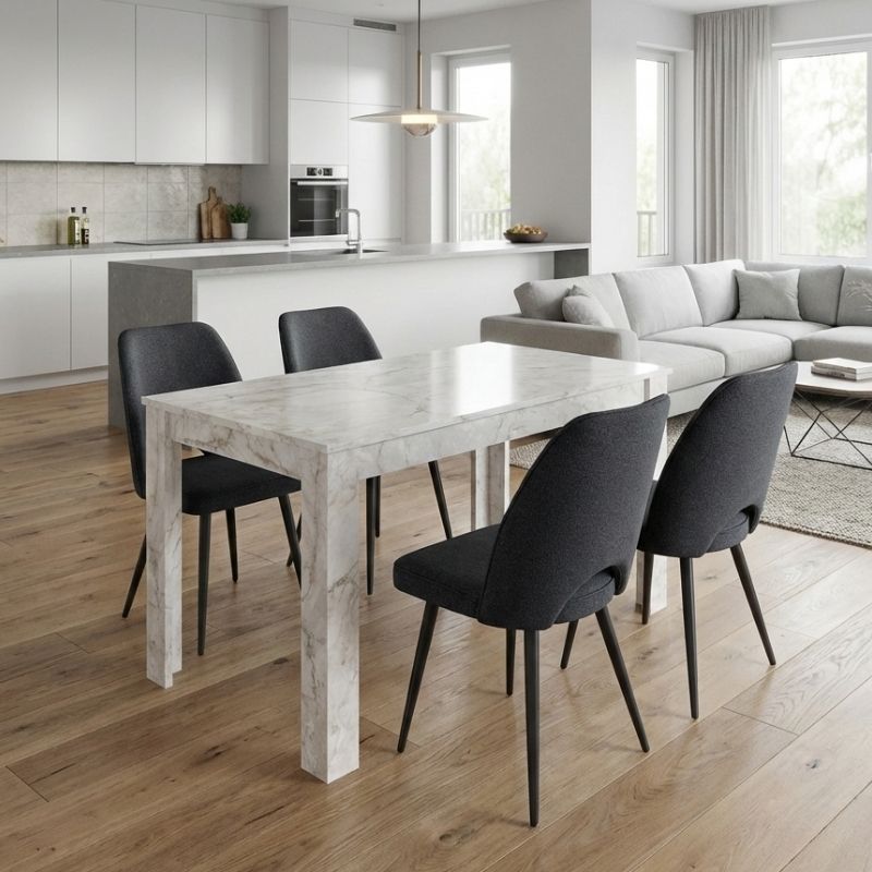 Σετ Τραπεζαρία 5Τμχ Darlen - Christy Megapap Χρώμα Λευκό Εφέ Μαρμάρου - Ανθρακί 125X72X74Εκ.