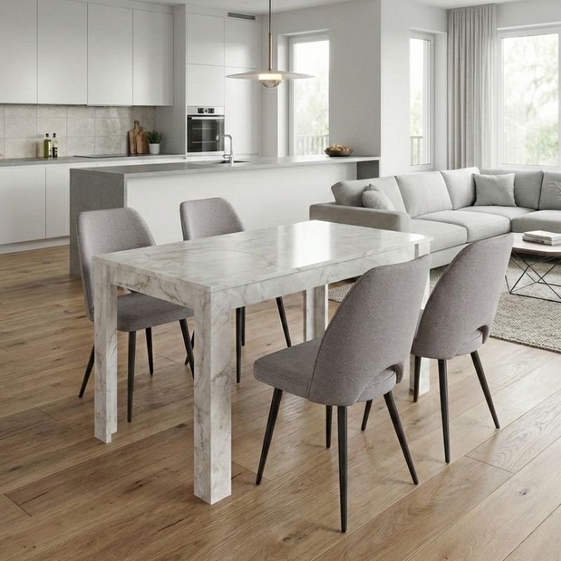 Σετ Τραπεζαρία 5Τμχ Darlen - Christy Megapap Χρώμα Λευκό Εφέ Μαρμάρου - Ανοιχτό Μπεζ 125X72X74Εκ.