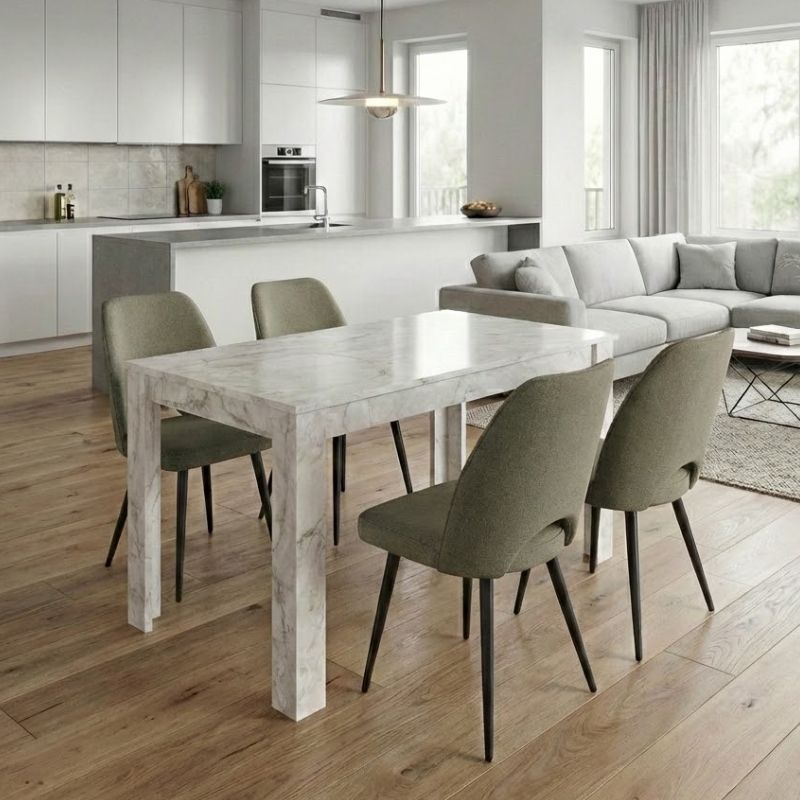 Σετ Τραπεζαρία 5Τμχ Darlen - Christy Megapap Χρώμα Λευκό Εφέ Μαρμάρου - Λαδί 125X72X74Εκ.