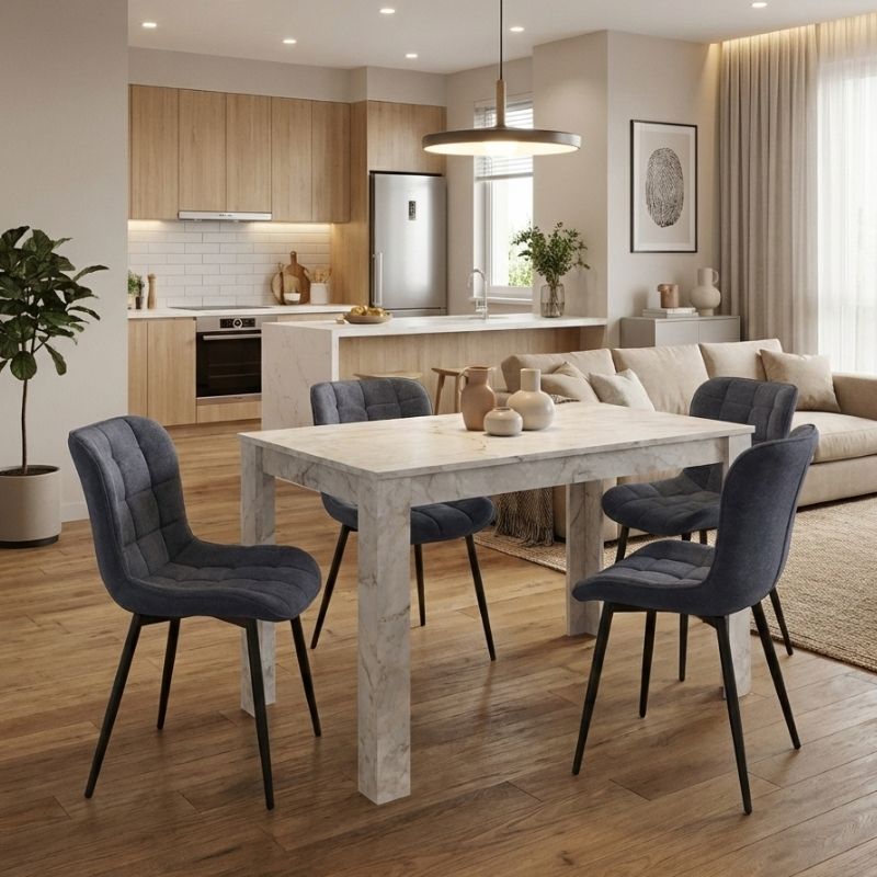 Σετ Τραπεζαρία 5Τμχ Darlen - Chiara Megapap Χρώμα Λευκό Εφέ Μαρμάρου - Ανθρακί 125X72X74Εκ.