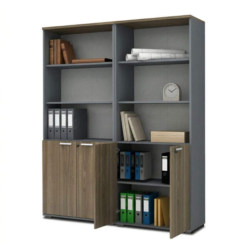Βιβλιοθήκη Γραφείου Με Κλειδαριά Επαγγελματική Venturo Megapap Χρώμα Ανθρακί - Καρυδί 160X40X200Εκ.