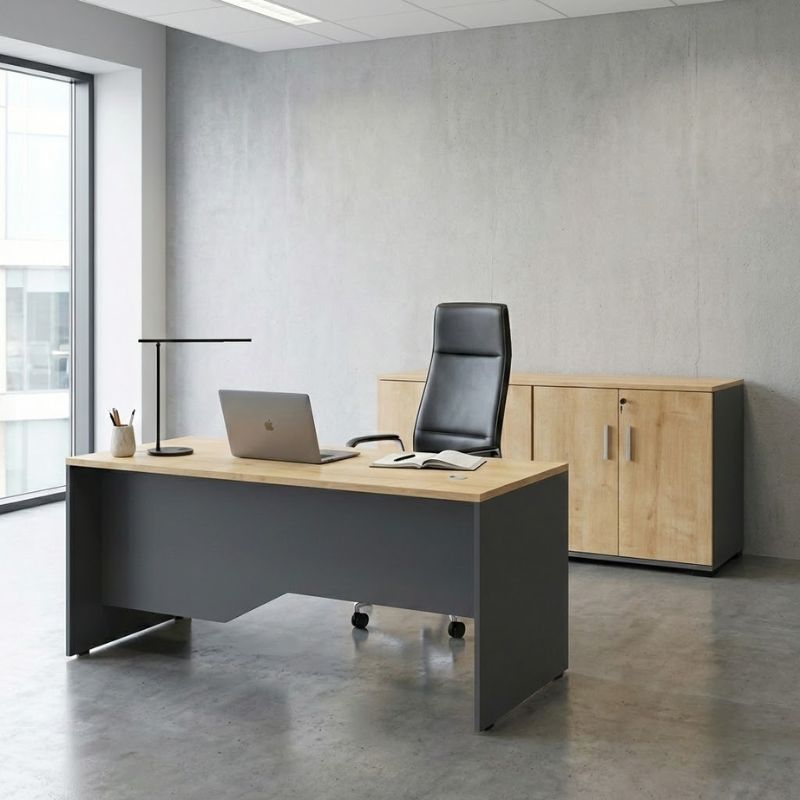 Ντουλάπι Γραφείου Επαγγελματικό Venturo Megapap Χρώμα Ανθρακί - Φυσικό Οξιάς 160X40X80Εκ.