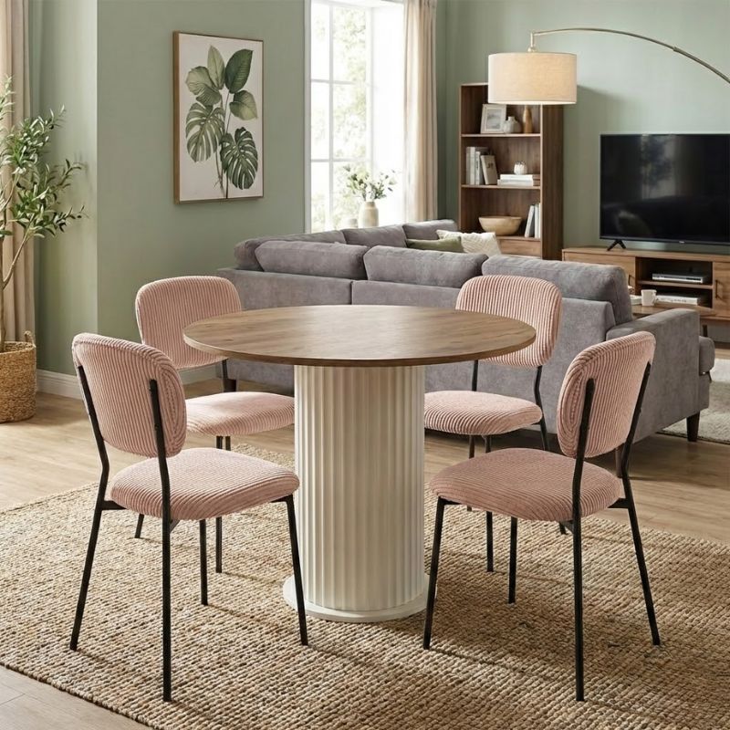 Σετ Τραπεζαρία 5Τμχ Bohema - Kevin Megapap Χρώμα Ivory/Sepet Oak - Μόκα Ø90X77,7Εκ.