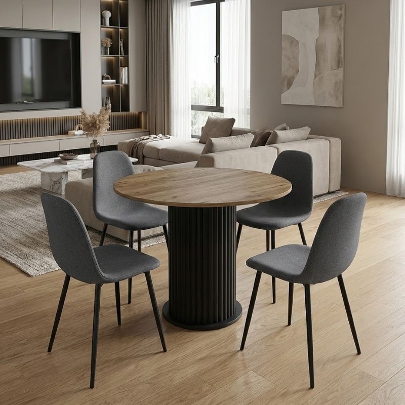 Σετ Τραπεζαρία 5Τμχ Bohema - Iris Megapap Χρώμα Μαύρο/Sepet Oak - Γκρι Ø90X77,7Εκ.