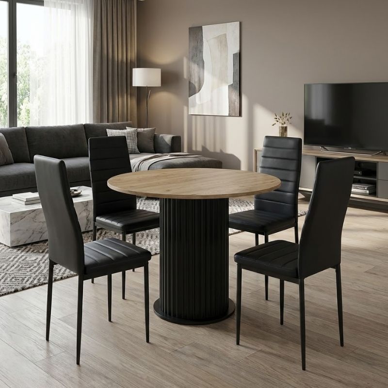 Σετ Τραπεζαρία 5Τμχ Bohema - Rosa Megapap Χρώμα Μαύρο/Sepet Oak - Μαύρο Ø90X77,7Εκ.