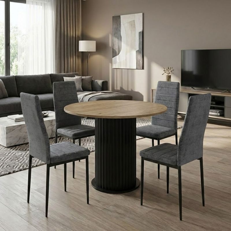 Σετ Τραπεζαρία 5Τμχ Bohema - Rosa Megapap Χρώμα Μαύρο/Sepet Oak - Γκρι Ø90X77,7Εκ.