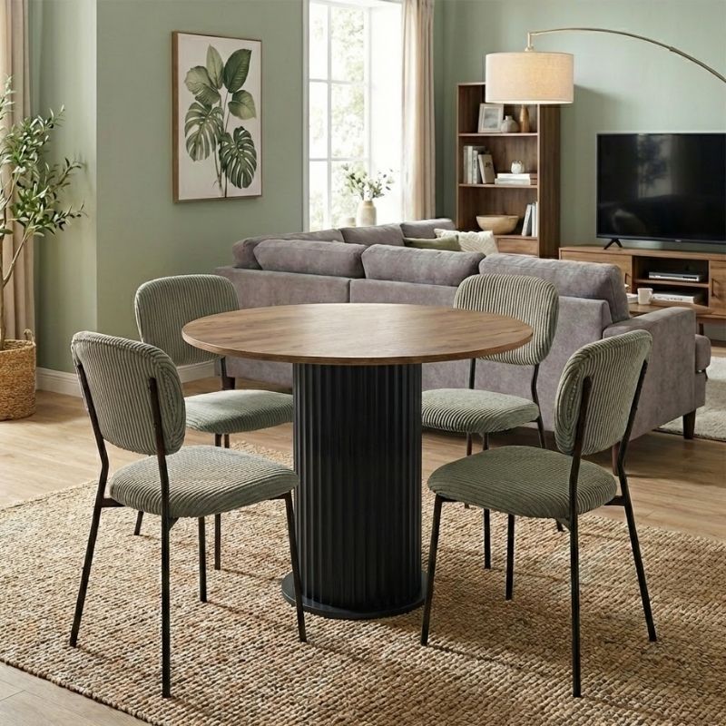 Σετ Τραπεζαρία 5Τμχ Bohema - Kevin Megapap Χρώμα Μαύρο/Sepet Oak - Λαδί Ø90X77,7Εκ.