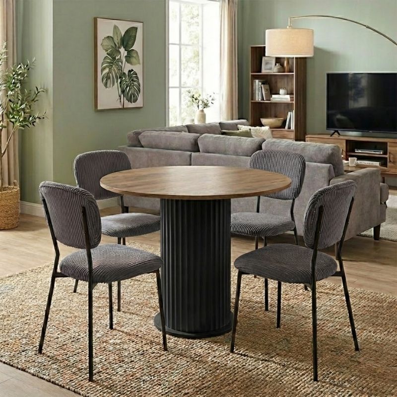 Σετ Τραπεζαρία 5Τμχ Bohema - Kevin Megapap Χρώμα Μαύρο/Sepet Oak - Γκρι Ø90X77,7Εκ.