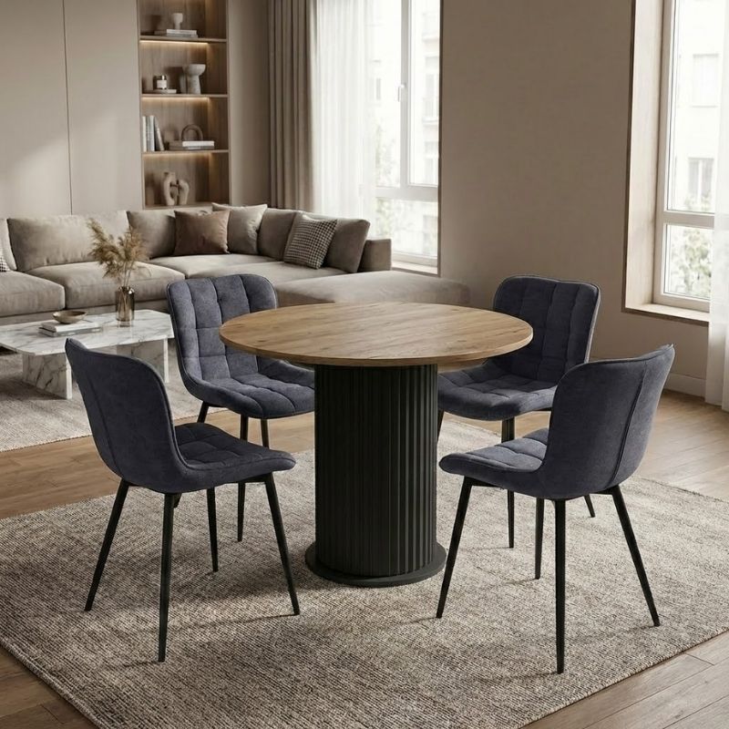 Σετ Τραπεζαρία 5Τμχ Bohema - Chiara Megapap Χρώμα Μαύρο/Sepet Oak - Ανθρακί Ø90X77,7Εκ.