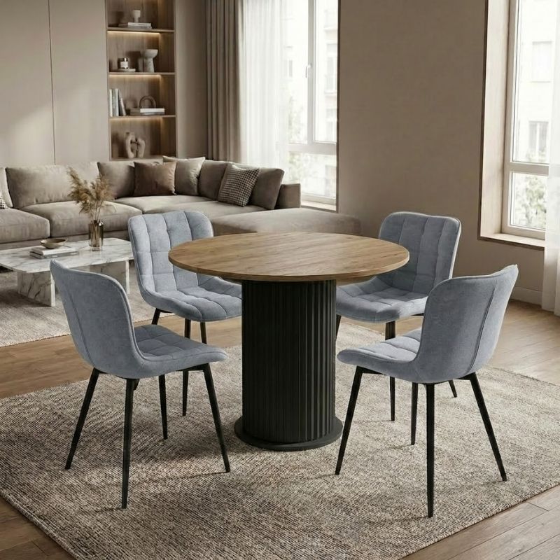 Σετ Τραπεζαρία 5Τμχ Bohema - Chiara Megapap Χρώμα Μαύρο/Sepet Oak - Γκρι Ø90X77,7Εκ.