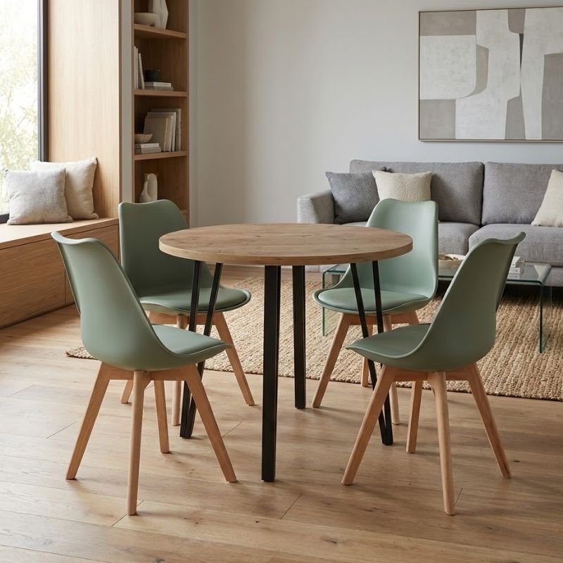 Σετ Τραπεζαρία 5Τμχ Xana - Viva Megapap Χρώμα Sepet Oak - Φυστικί Ø90X77,7Εκ.