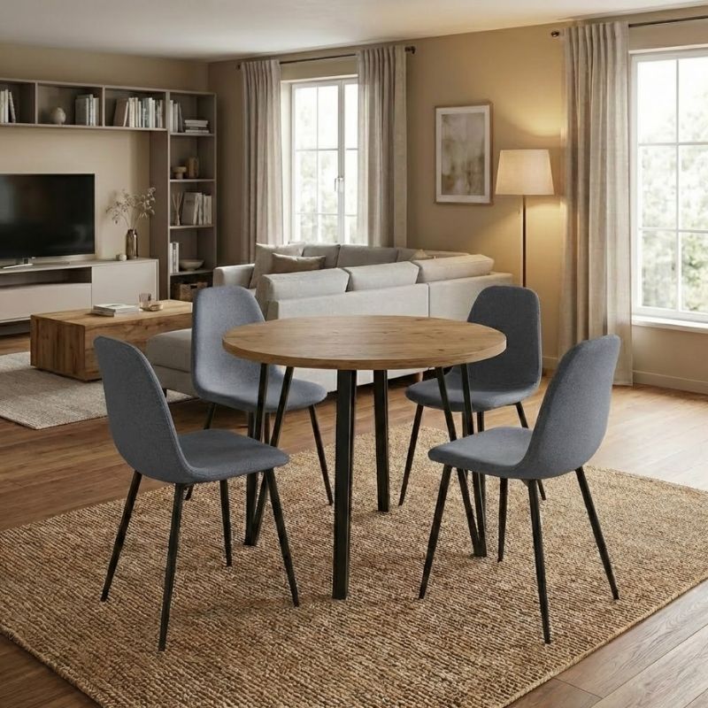 Σετ Τραπεζαρία 5Τμχ Xana - Iris Megapap Χρώμα Sepet Oak - Γκρι Ø90X77,7Εκ.