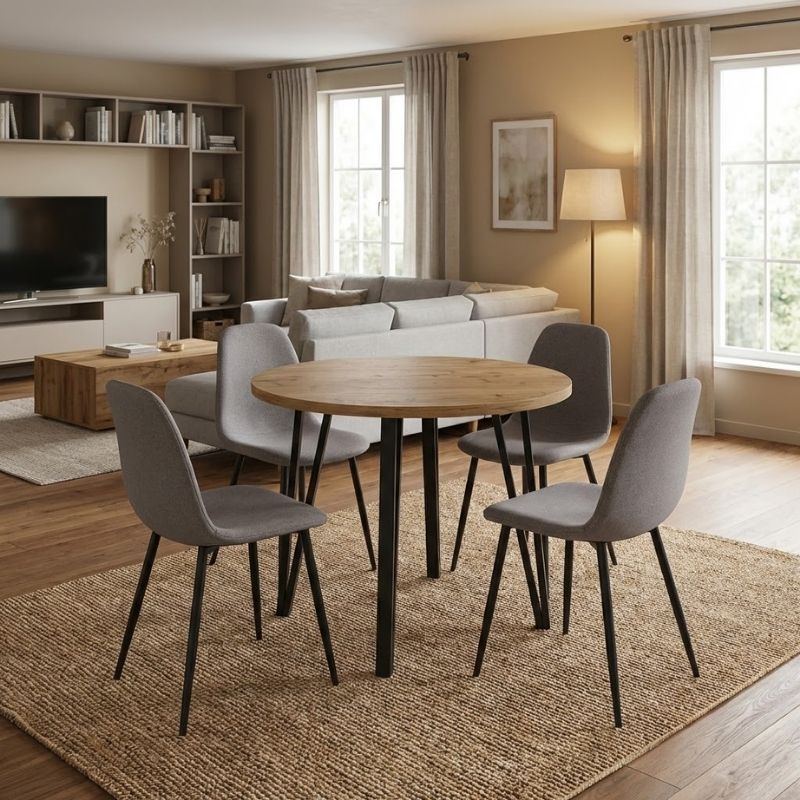 Σετ Τραπεζαρία 5Τμχ Xana - Iris Megapap Χρώμα Sepet Oak - Ανοιχτό Μπεζ Ø90X77,7Εκ.