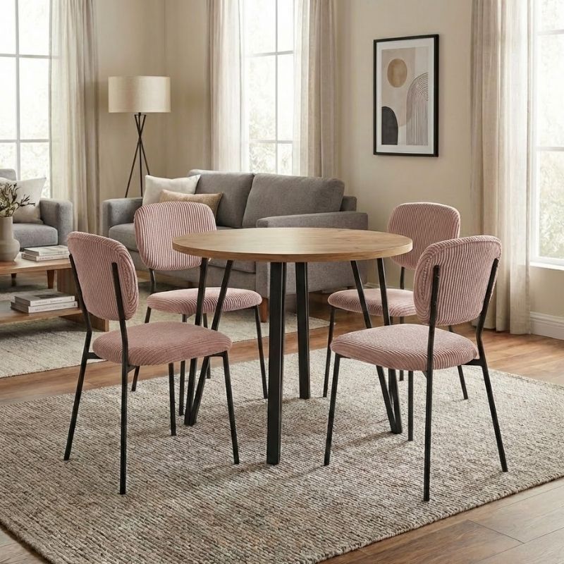 Σετ Τραπεζαρία 5Τμχ Xana - Kevin Megapap Χρώμα Sepet Oak - Μόκα Ø90X77,5Εκ.