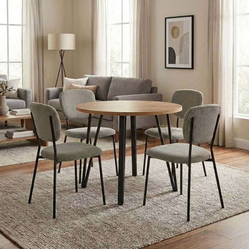 Σετ Τραπεζαρία 5Τμχ Xana - Kevin Megapap Χρώμα Sepet Oak - Λαδί Ø90X77,5Εκ.