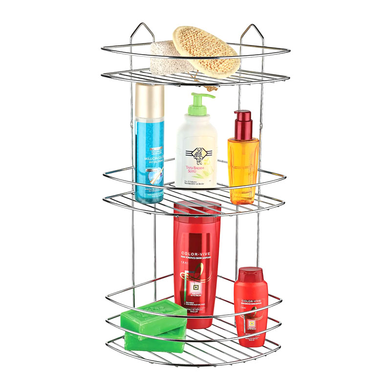 Ραφιέρα Μπάνιου Γωνιακή Perilla Μεταλλική Χρώμα Ασημί 20X20X52Εκ.