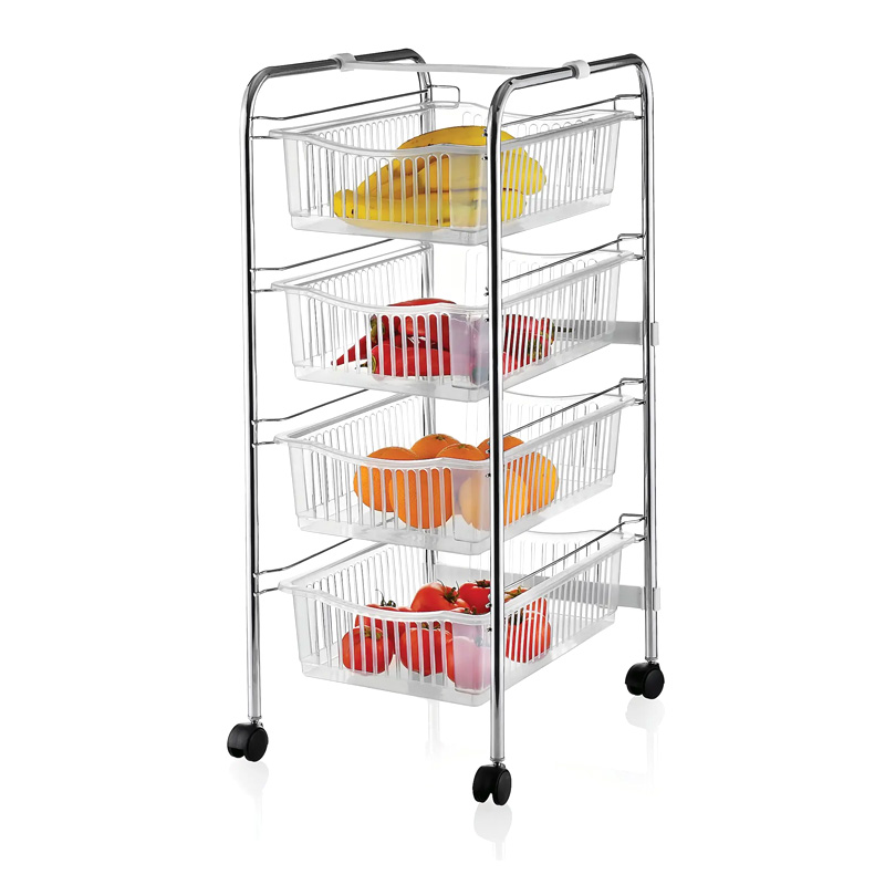 Τρόλεϊ - Ραφιέρα 4Όροφη Perilla Μεταλλική Χρώμα Ασημί 43X33X80Εκ.