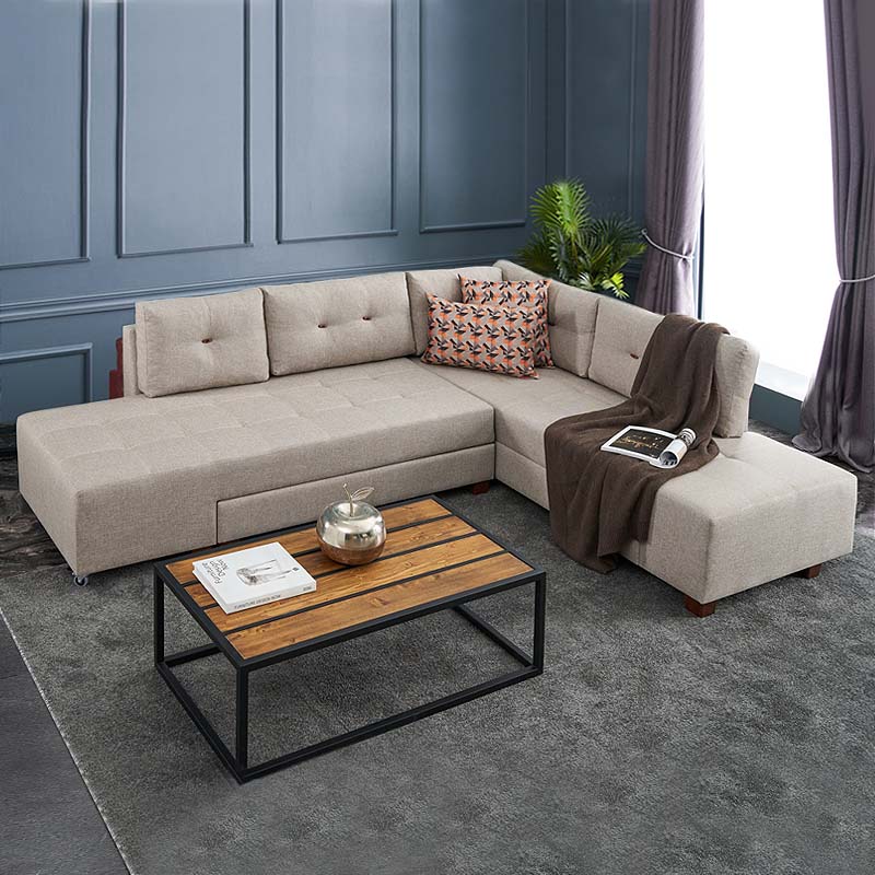 Γωνιακός Καναπές - Κρεβάτι Manama Megapap Δεξιά Γωνία Υφασμάτινος Χρώμα Κρεμ 280X206X85Εκ.