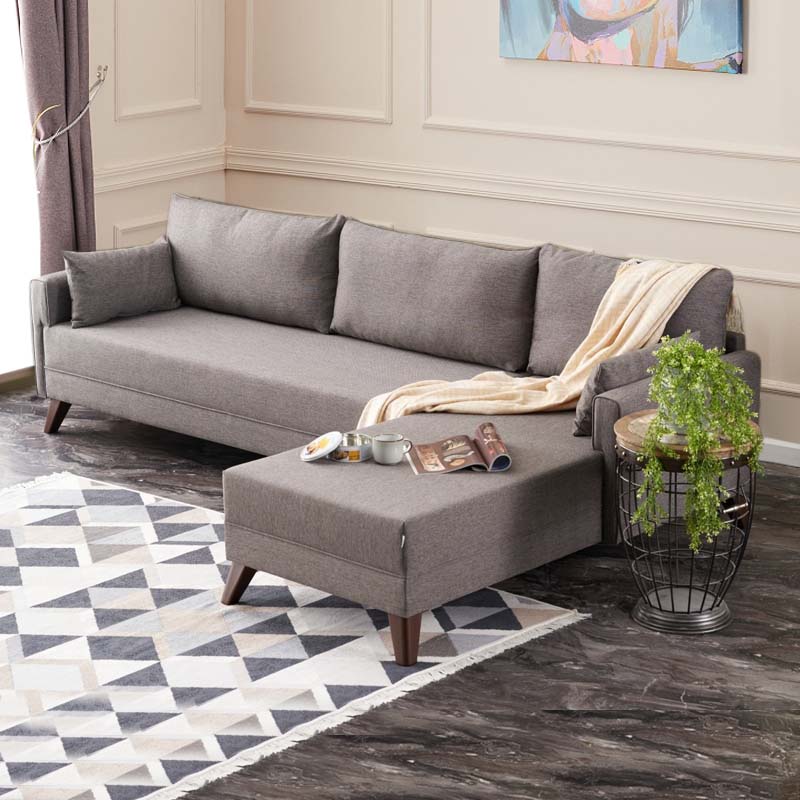 Γωνιακός Καναπές Bella Megapap Δεξιά Γωνία Υφασμάτινος Χρώμα Καφέ 275X165X85Εκ.