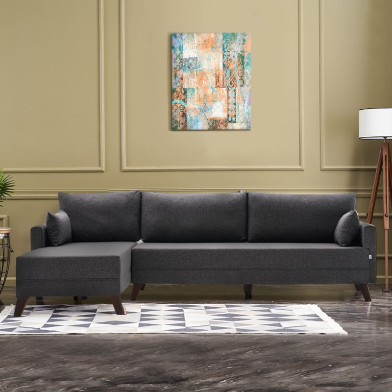 Γωνιακός Καναπές Bella Megapap Αριστερή Γωνία Υφασμάτινος Χρώμα Ανθρακί 275X165X85Εκ.