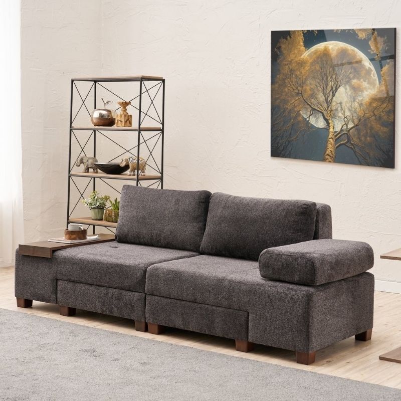 Καναπές - Κρεβάτι Πολυμορφικός Perenna Megapap Τριθέσιος Υφασμάτινος Χρώμα Ανθρακί 233X93X83Εκ.